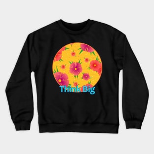 Circle Abstract Pink Flowers On Yellow Background Crewneck Sweatshirt